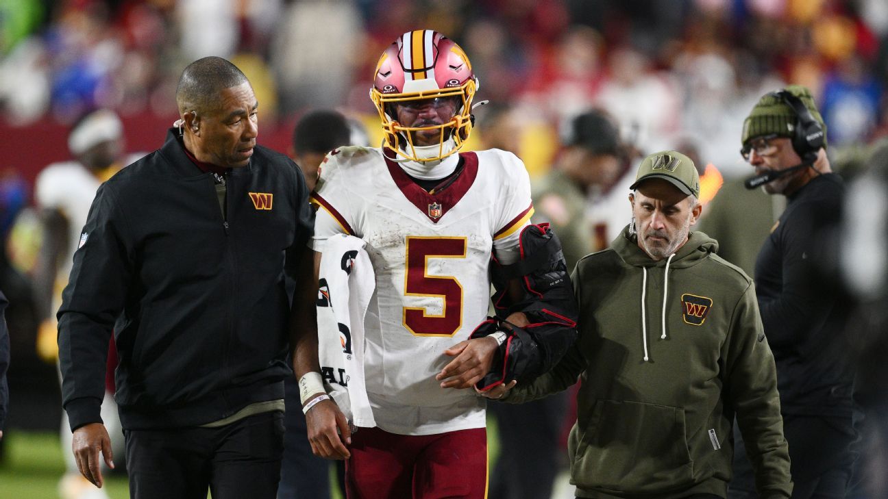 Jayden Daniels Leaves Commanders’ Defeat Due to Left Elbow Injury – Mirror Brief